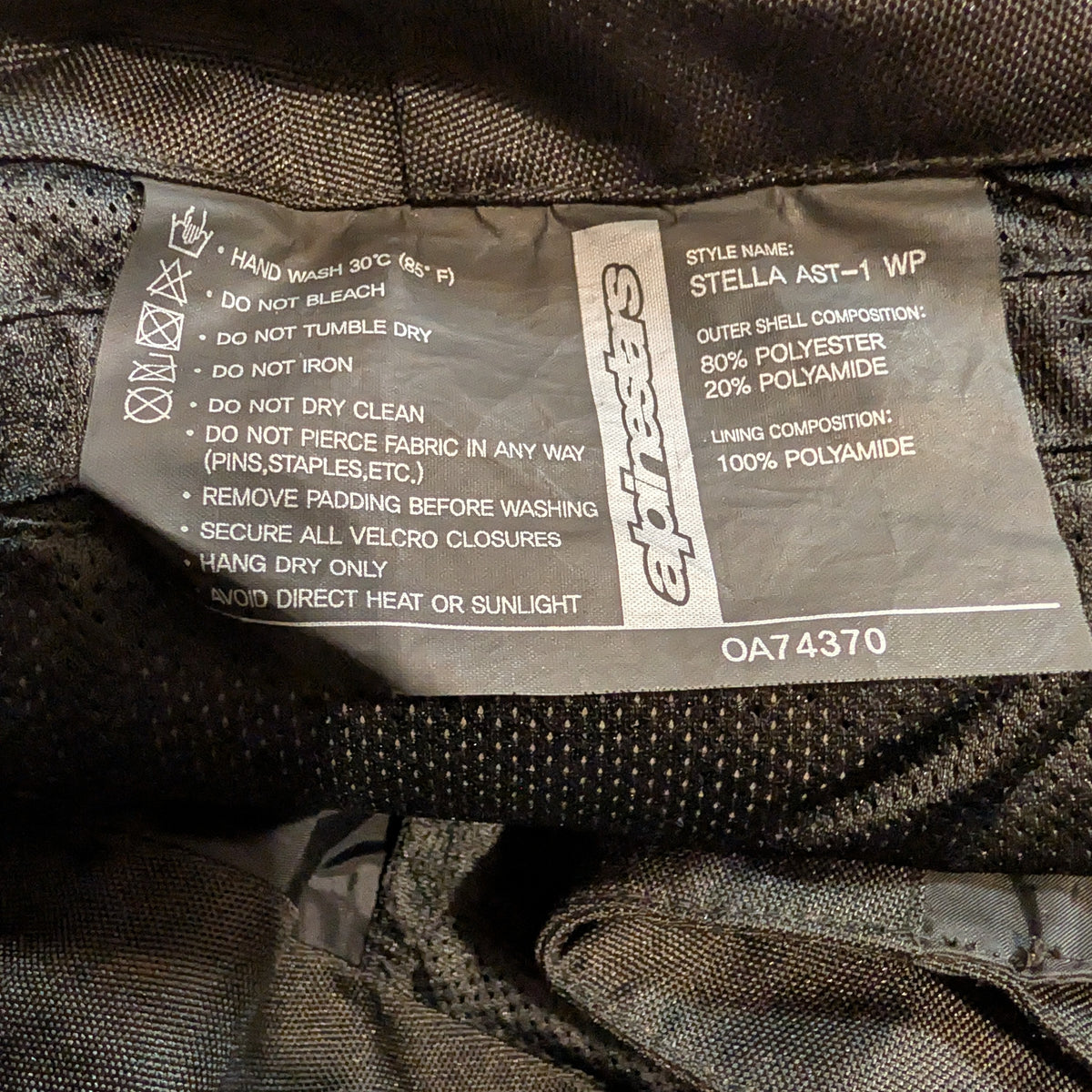 Alpinestars Stella AST-1 WP Women's Textile Pants Size XS (New) - photo