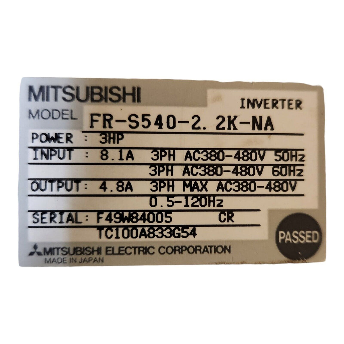 Mitsubishi FR-S540-2.2K-NA 3HP Inverter Drive (Used) - Photo 3