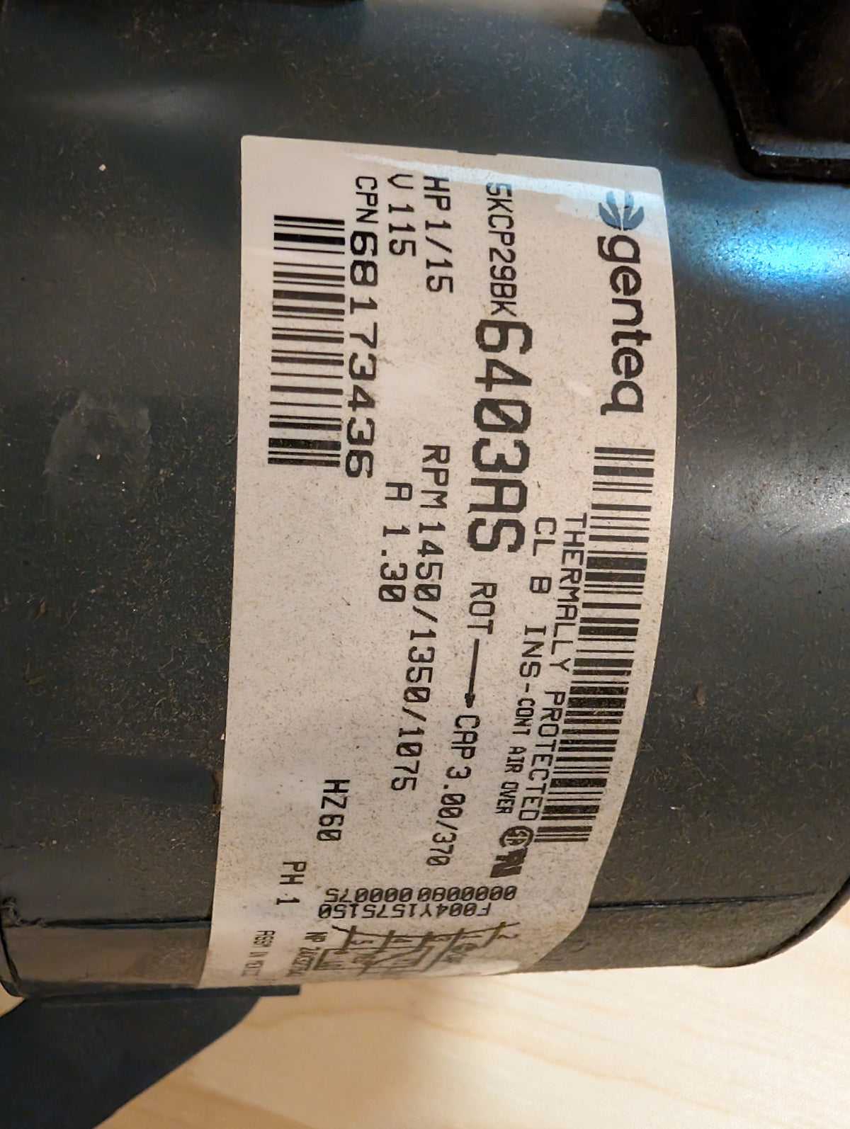 Genteq 5KCP29BK6403AS 1/15 HP 3-Speed Motor, 115V (New)