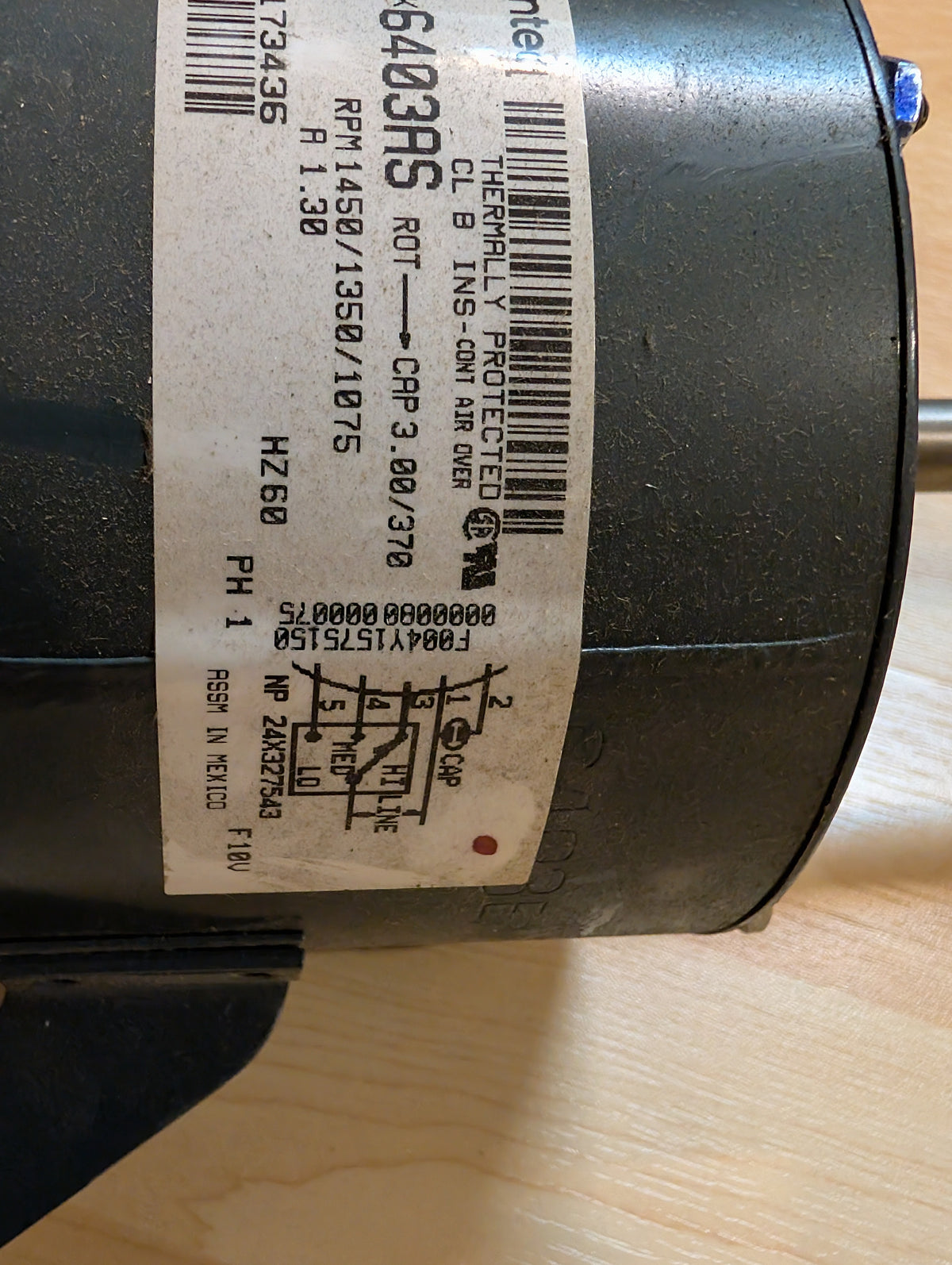 Genteq 5KCP29BK6403AS 1/15 HP 3-Speed Motor, 115V (New)