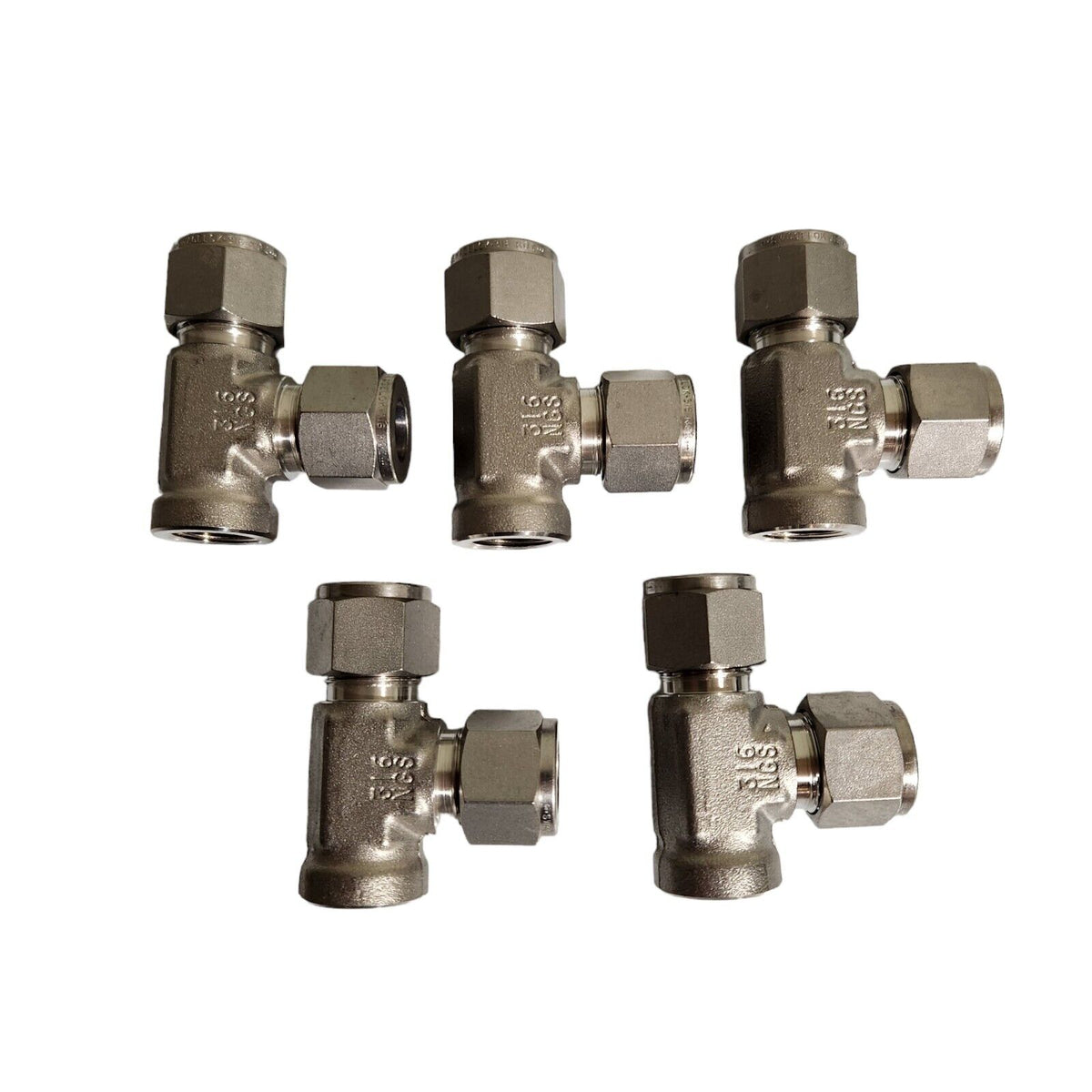 Swagelok SS-810-3TFT Run Tee Fittings, 1/2" Tube x 3/8" FNPT (5 pcs, New Open Box) - Photo 1