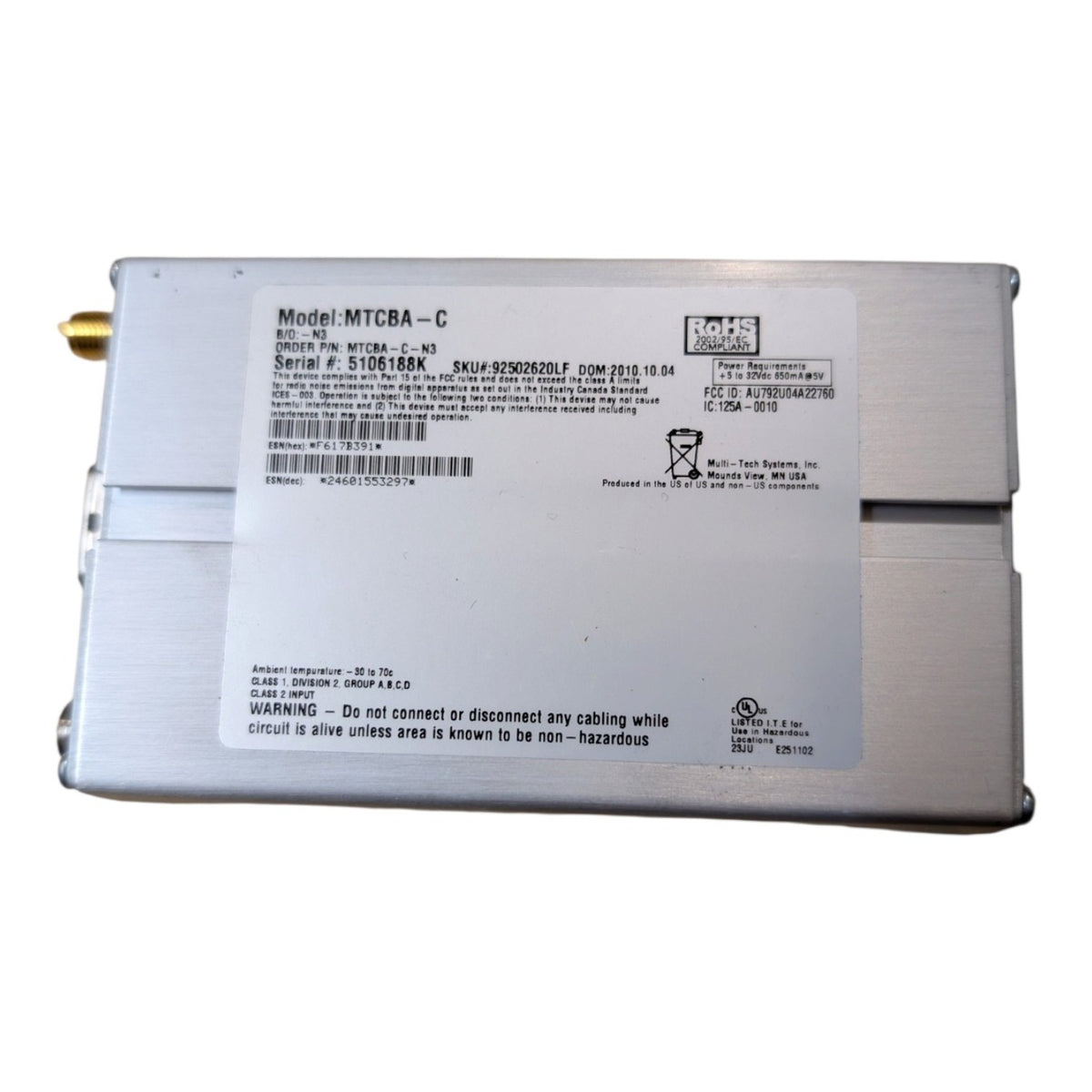 MultiTech MultiModem MTCBA-C-N3 CDMA Wireless Modem with Antenna and Circuit Board (Used) - photo