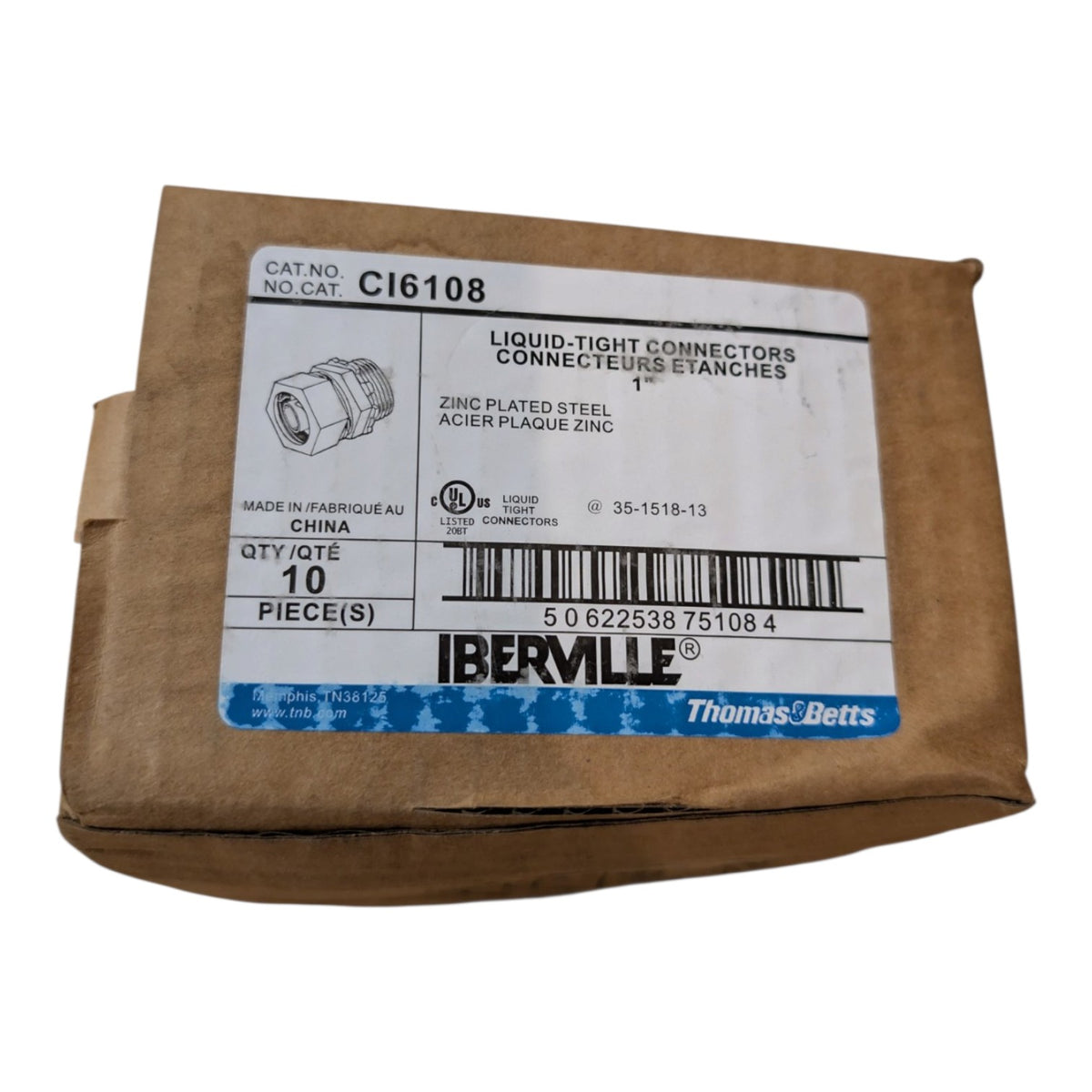 Iberville CI6108 1" Straight Liquid-Tight Connectors, Zinc Plated Steel (10 pcs, New) - Photo 3